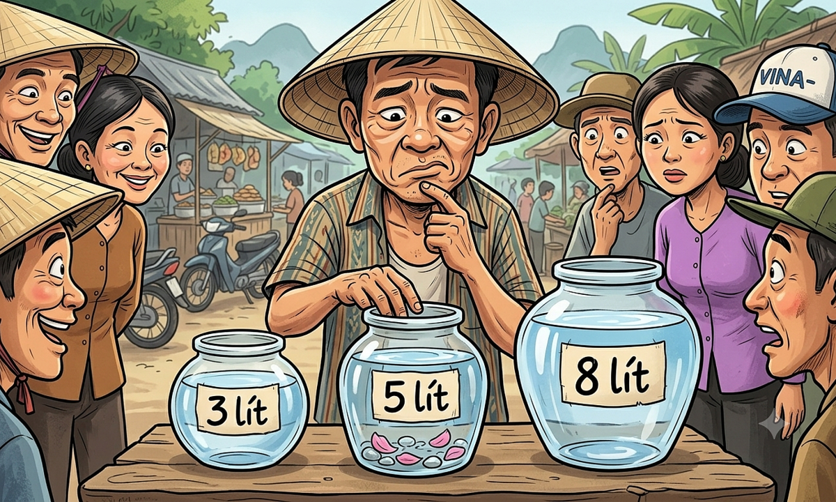 Làm sao đong chính xác 4 lít từ bình 8 lít, 5 lít và 3 lít?